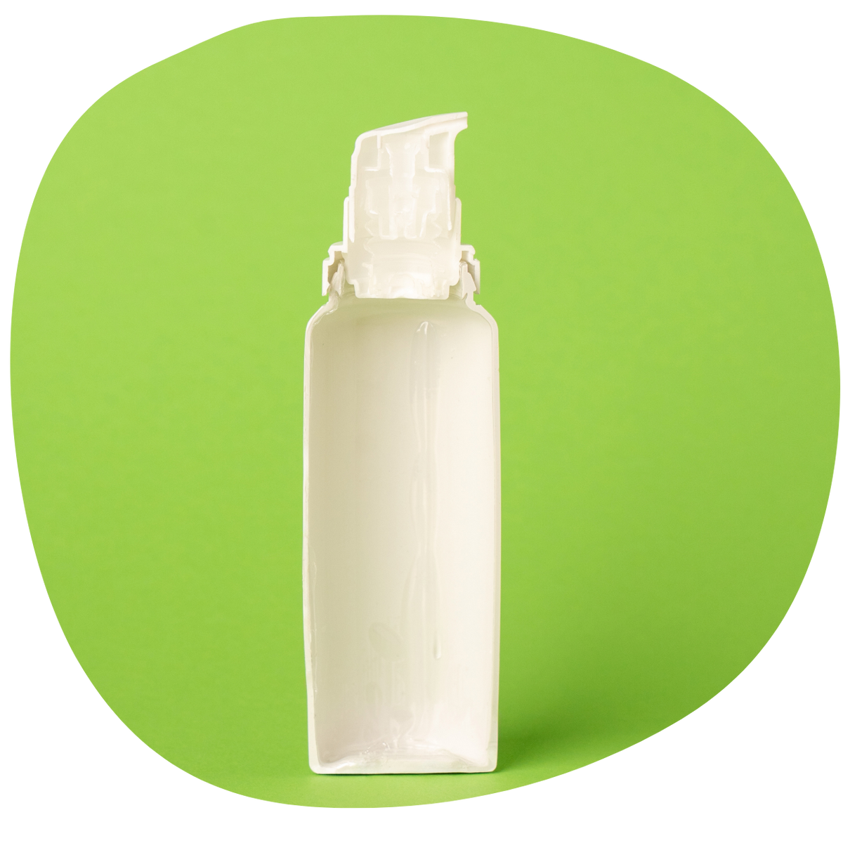 LiqVits Flasche mit Pumpkopf halbiert und leer mit patentierter Vakuum Airless Motion Technologie