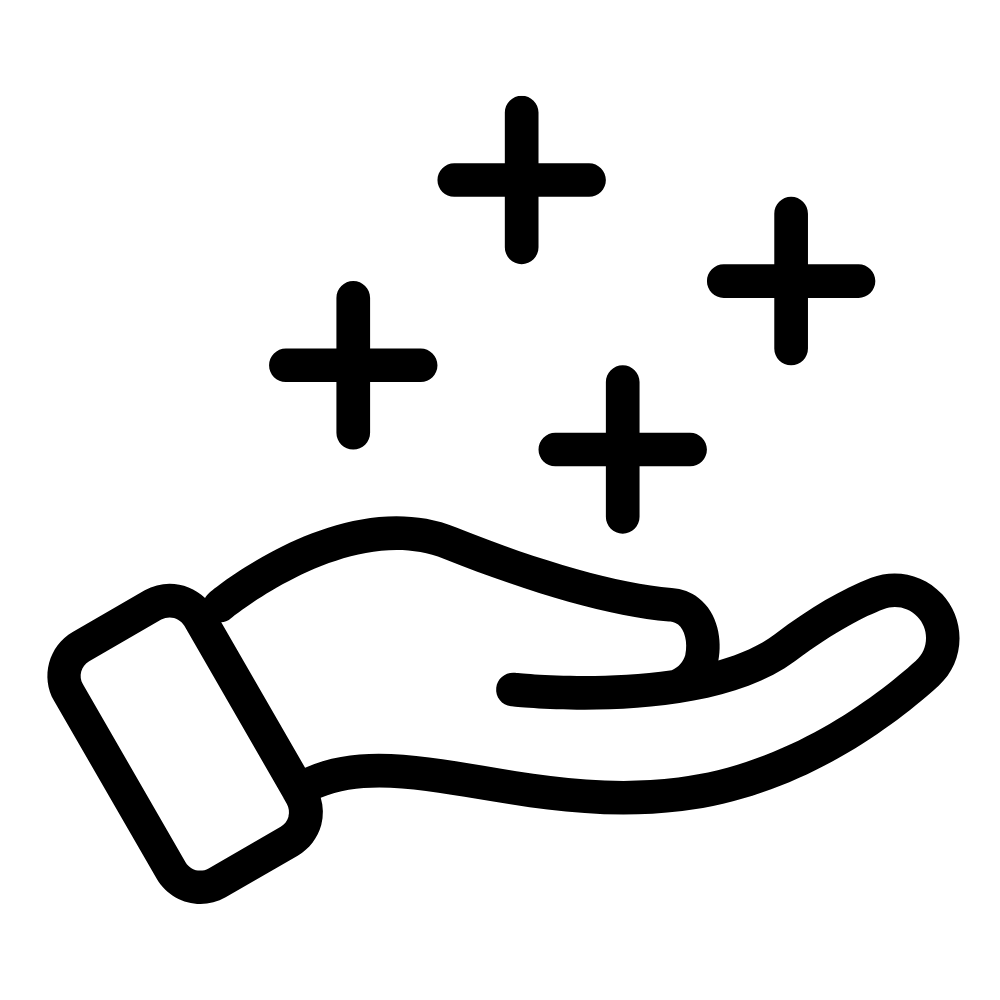 Logo Hand mit + Zeichen um Benefits zu symbolisieren
